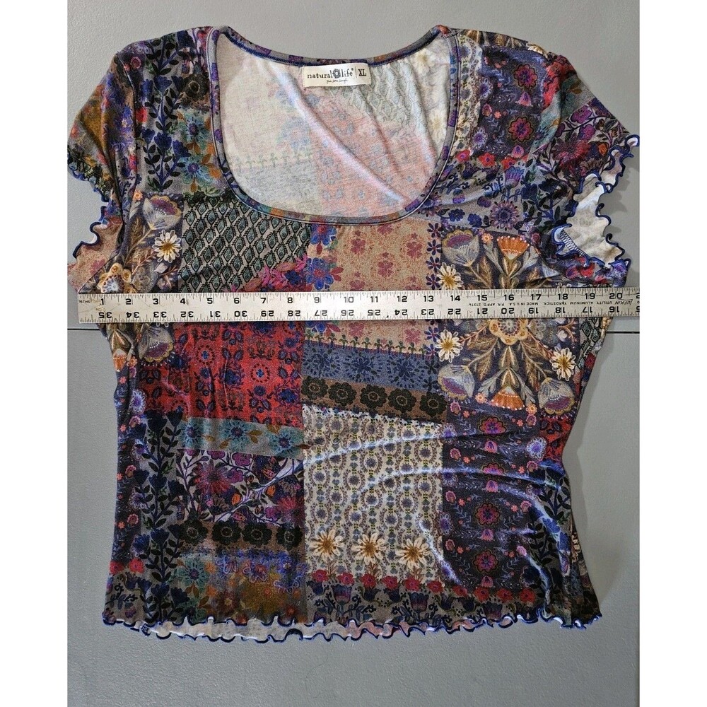 Natural Life Patchwork Top Womens XL Multicolor Stretch Boho - Picture 5 of 6